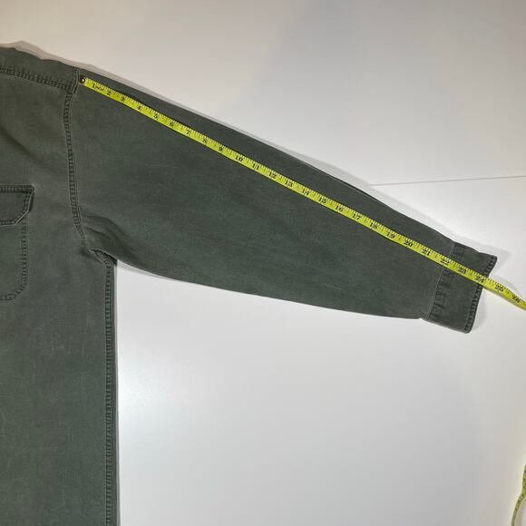 LL Bean Sz L Tall Heavyweight Cotton Shirt Green Workwear Chore Button Front - Picture 6 of 8